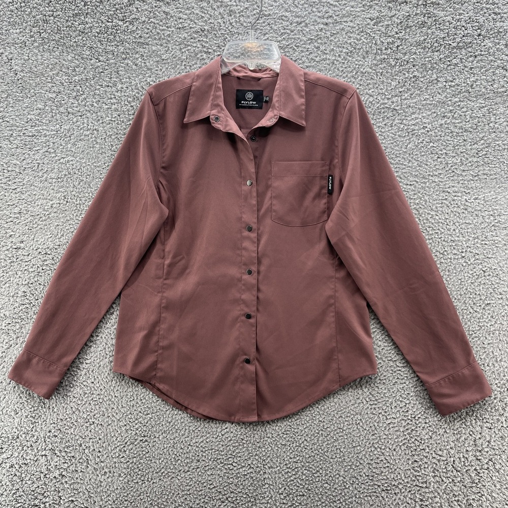 Flylow Shirt Womens Large Maroon Snap Front Long Sleeve Workwear Outdoor Hike